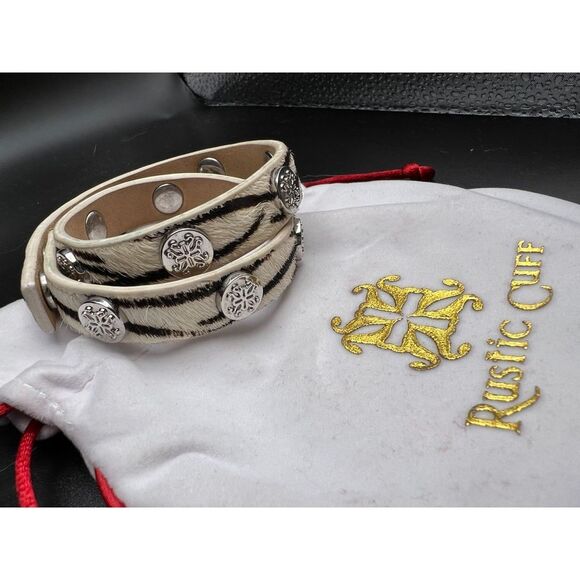 Rustic Cuff Leather Zebra Cuff - Picture 2 of 7